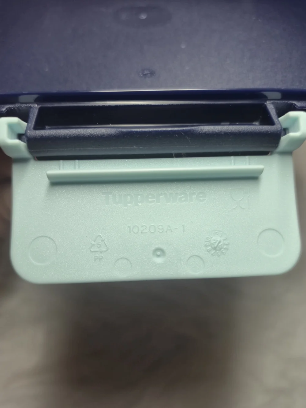 Tupperware Navy Blue Lunch Box with Mint Green Latch